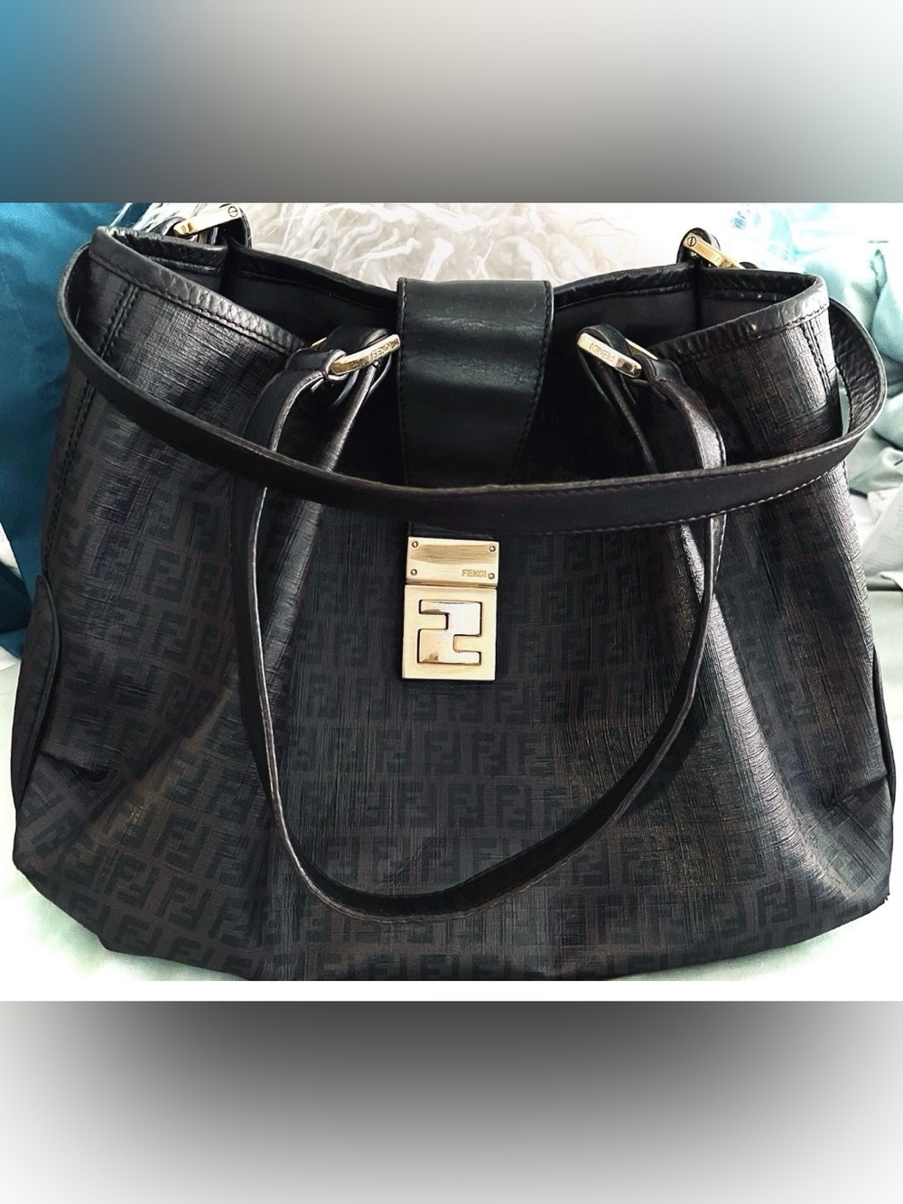 Fendi Dark Brown Zucchino Chiusura Monogram Tote Satchel /VG Shape 👀 Pics - Picture 9 of 16